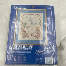 Vogart Crafts BABY SAMPLER Sleepy Bears Name/Date/Weight Hand Embroidery
