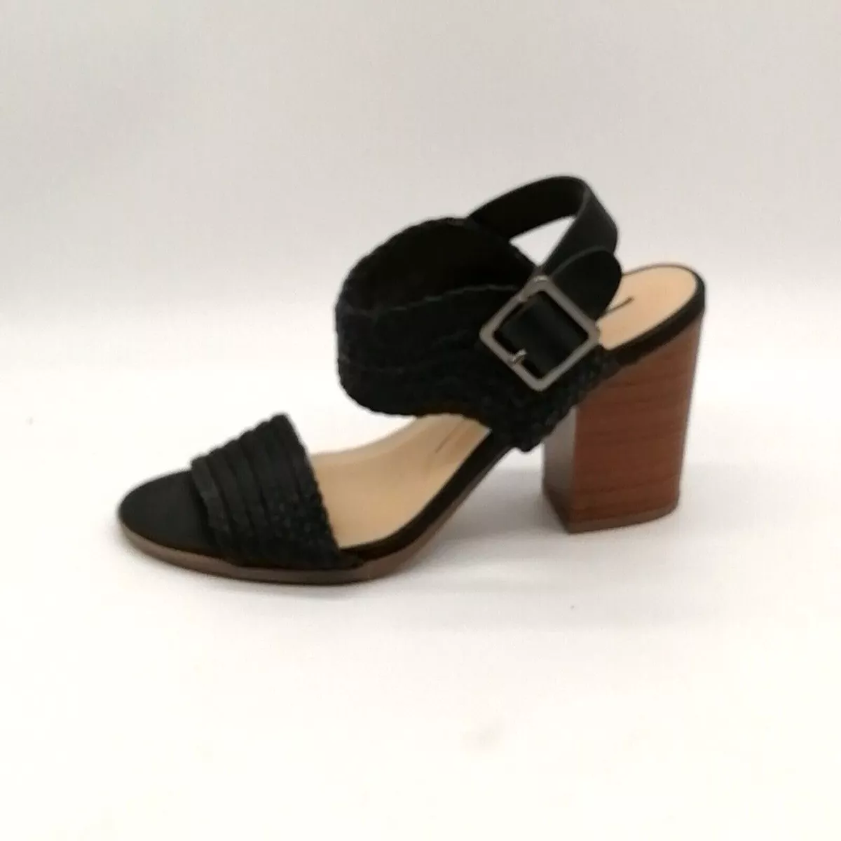 Soda Womens Block Heel Sandal Black Ankle Strap w Buckle Cushioned Insole Sz 6 M