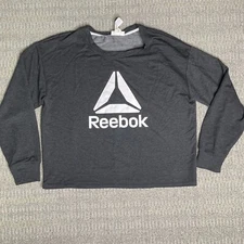 Reebok Misses/Plus Size XL Black Knit Cropped Top Crew Neck Oversized Style