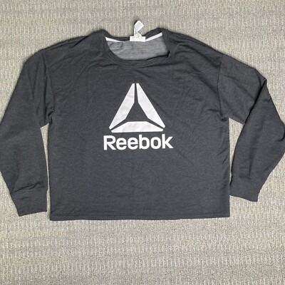 Reebok Misses/Plus Size XL Black Knit Cropped Top Crew Neck Oversized Style