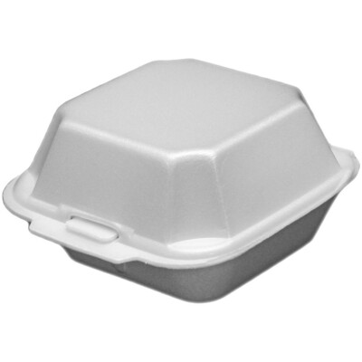 Ecopax Hinged Foam Clamshell Container, 225, White Non-Vented, 1 Compartment,