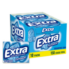 EXTRA Gum Peppermint Sugar Free Chewing Gum Bulk Pack, 15 Stick 10 Pack 