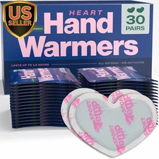 Heart Shape Hand Warmers (30 Pairs) - up to 12 Hours of Heat, Super Long Last...