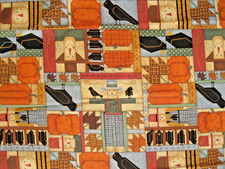 Fall Quilt Fabric 1 1/4 Yd Leslie Beck Patchwork Crows Pumpkins Scarecrow Autumn