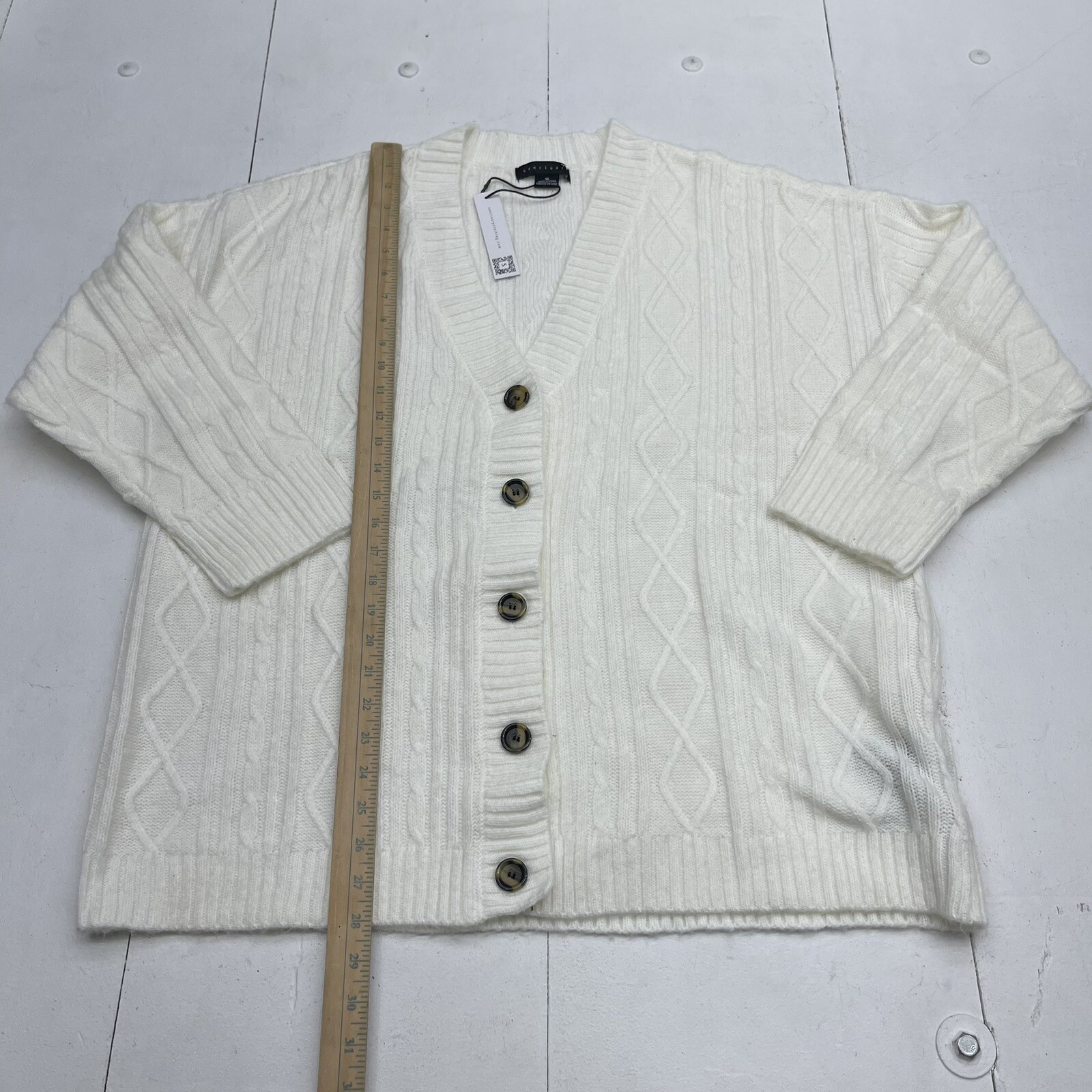 Sanctuary White Cozy Cable Knit Cardigan Women’s XL New Defects