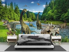 3D Dinosaur Forest Wallpaper Wall Mural Removable Self-adhesive Sticker 545