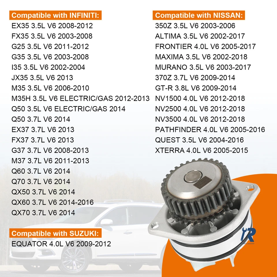 Водяной насос подходит для Altima Frontier Maxima Pathfinder Infiniti 3,5 л 4,0 2002-2019 - Изображение 2 из 4