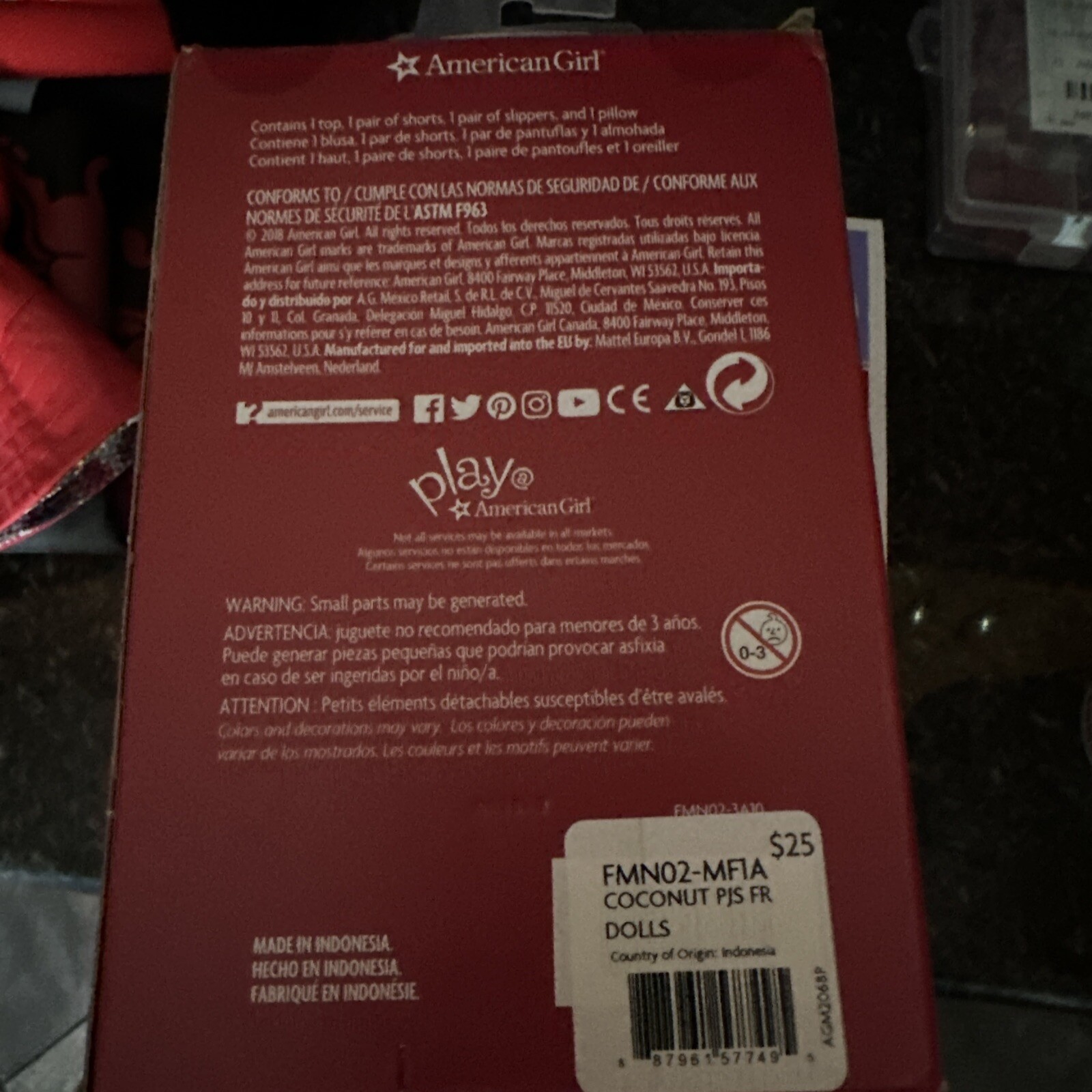 American Girl Coconut dog PJs pajamas for 18 Inch Dolls pillow 2018 NEW