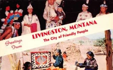 Livingston Montana Greetings From Livingston, Native Americans, Postcard U20563