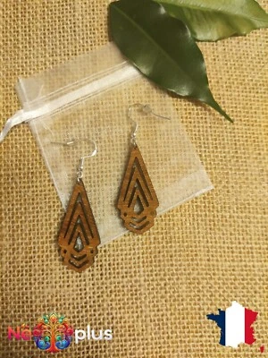 Boucles d'oreilles Energie en bois d'Acajou Brésilien et Argent 925 - Photo 1/2
