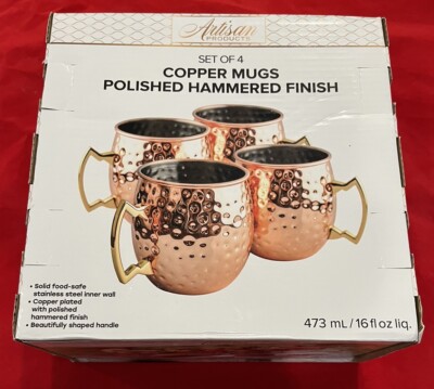 Artisan Products Copper Plated Mugs, Set of 4, Stainless Steel New in Box