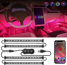 Nilight 4PCS USB Interior Car Lights 48 LEDs RGB LED Strips Lights