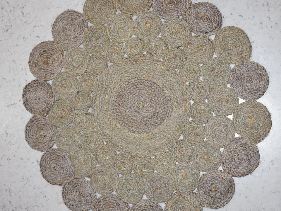 Gray Dye Round Jute Rug Circle Design Area Rug Farmhouse Jute Carpet - Image 3 of 4