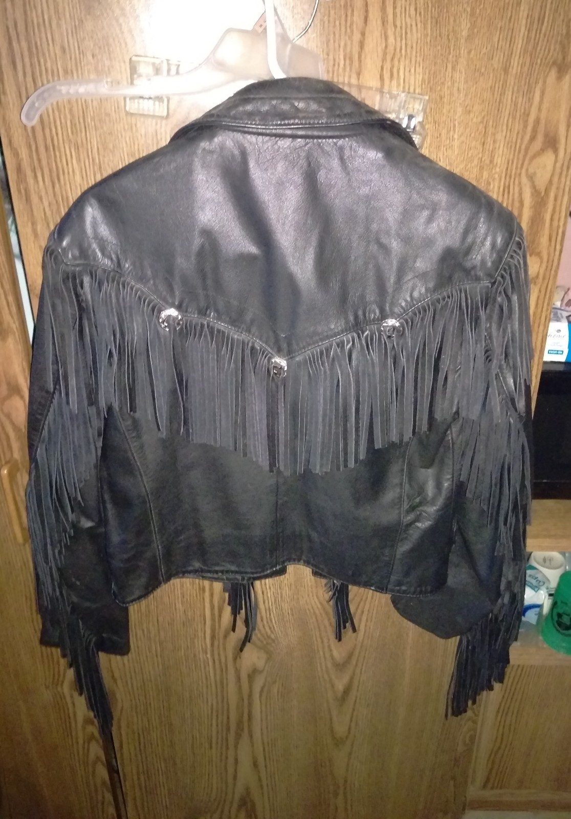 Solid Black Leather Biker Jacket With Frills. Wom… - image 2