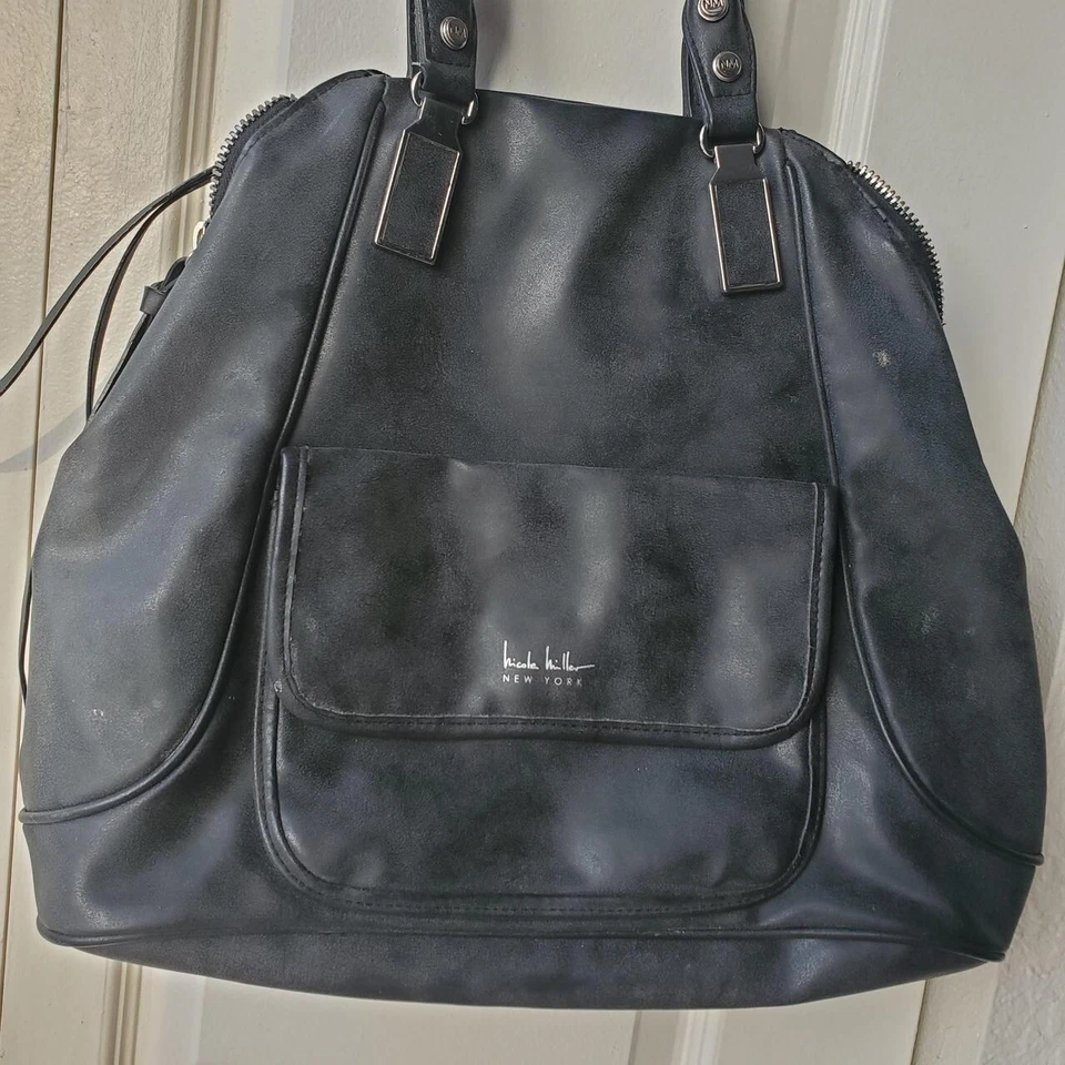 Bolso de Hombro Nicole Miller Imitación Cuero Desteñido Negro Y2K Foto 3 de 4