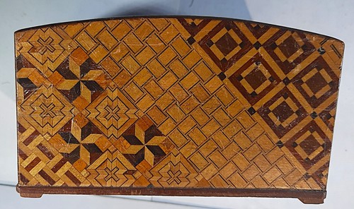 Japanese ROLLTOP Box with MARQUETRY work. on all sides MT FUGI Primary Image - Picture 6 of 8