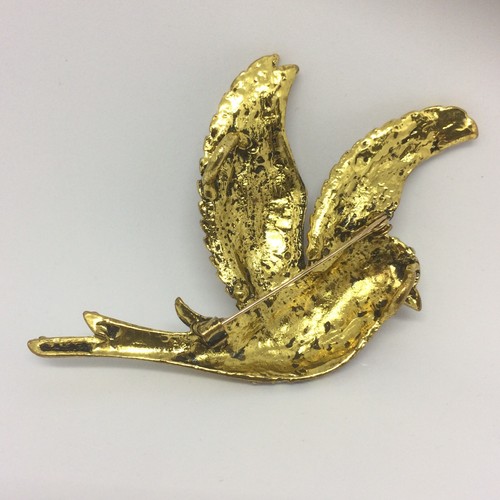 Bird brooch yellow metal colourful paste stones 9.5cm - Picture 6 of 7