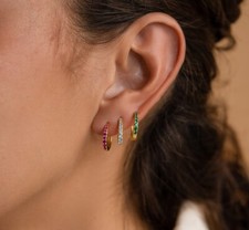 Birthstone Hoop Earrings, Crystal Huggie Earrings, Dainty Earrings, Gift for Her
