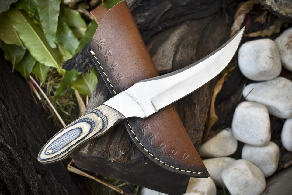 Ashen Edge Custom Skinner Knife 440C Steel Hard Wood Steel Bolster