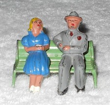 Barclay - Vintage Man  Woman On Bench Lead Metal Figures - Gray Suit Blue Dress