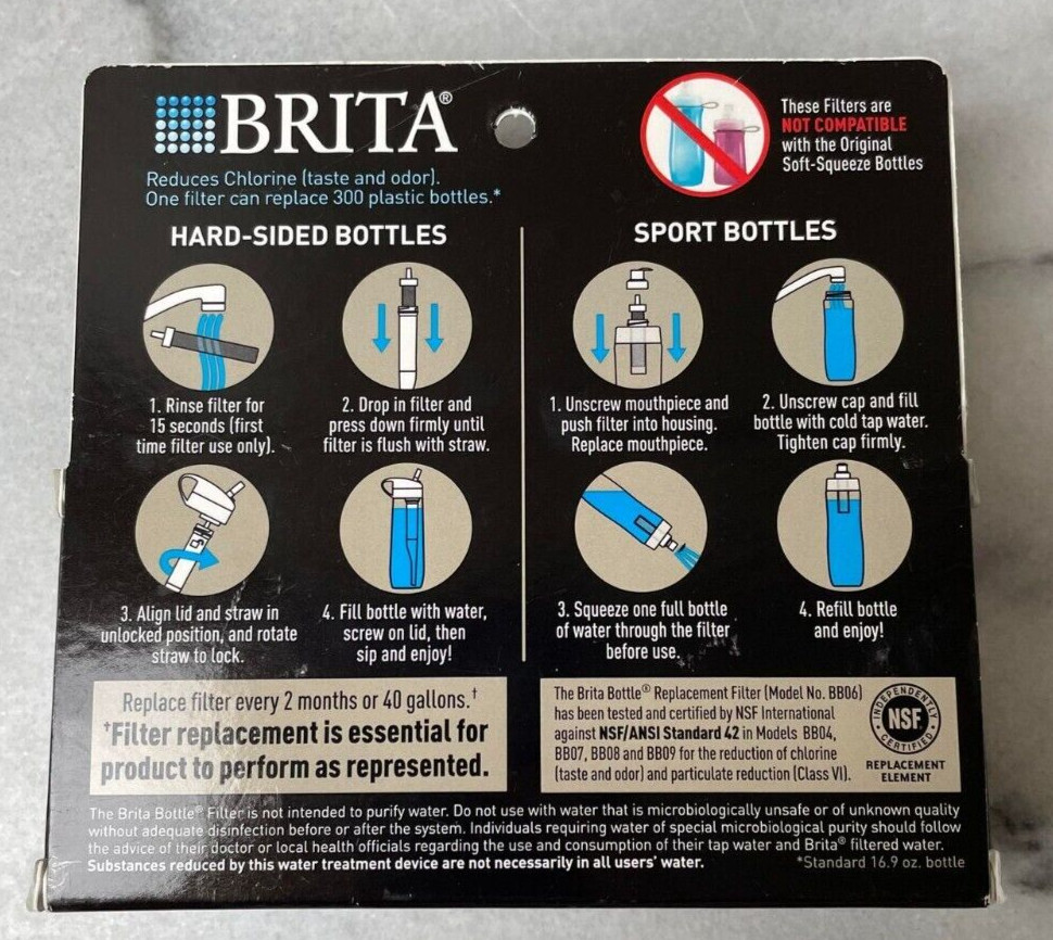 Brita Bottle Replacement Filters For All hard Sided and New Sport Bottles 2ct