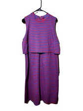 Eloquii Womens sz 20 red blue striped sleeveless dress zipper layer