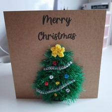 HANDMADE CROCHET CHRISTMAS CARD WITH FLUFFY GREEN CHRISTMAS TREE