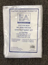 New Cot Sheets Fitted, Flat, Set 4 Piece Cot Sheet  Pillow Case Set - White-