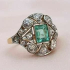 3.10 Ct Natural Emerald Art Deco Vintage Engagement Ring 14K 2-Tone Gold Over
