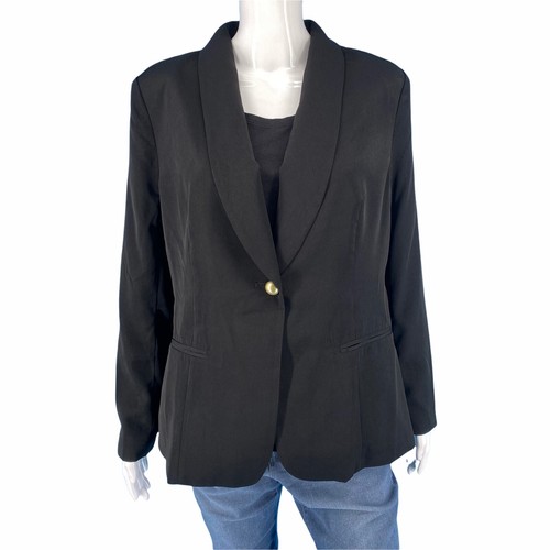 GILI Womens Work Office Button Blazer Medium Sz 10 Black Jacket Top w Pockets - 第 1/11 張圖片