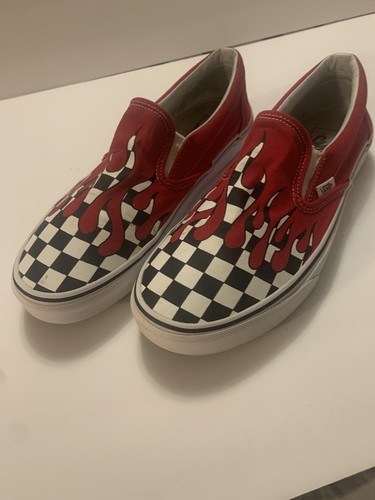 vans checkered with red drip