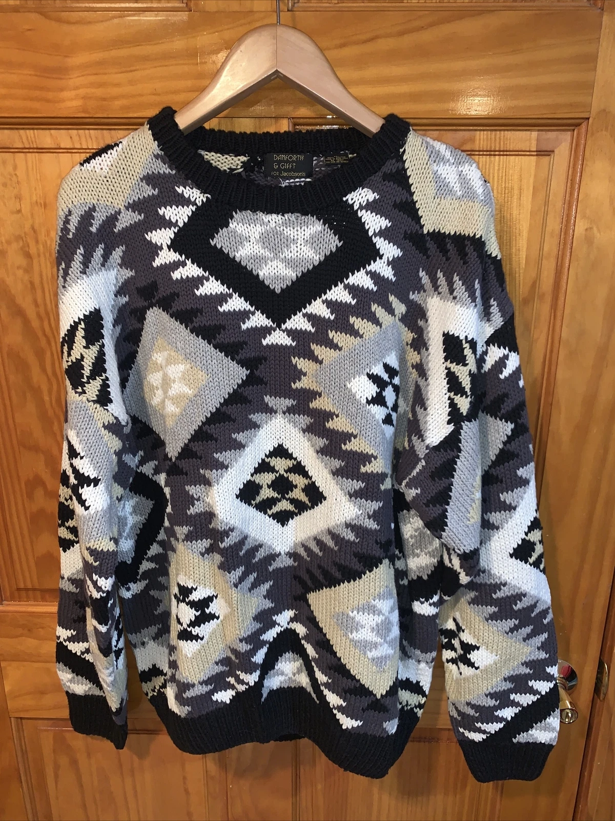 Vintage Danforth Gifft Jacobsons Men Sweater XL 100% Lambs Wool Knit V Neck Gray