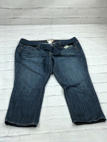 17 W37 Belted Capri Denim Jeans Blue 