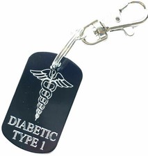 Diabetic Type 1 SOS Medical Alert Army Style Tag on Keyring