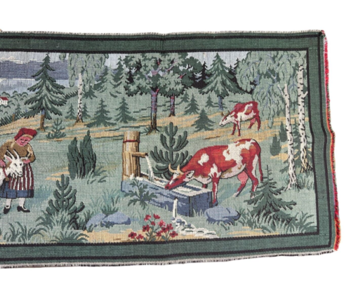 Vintage European Woven Tapestry Wall Hanging w/Pastoral Scene 50" x 17" - Picture 4 of 21