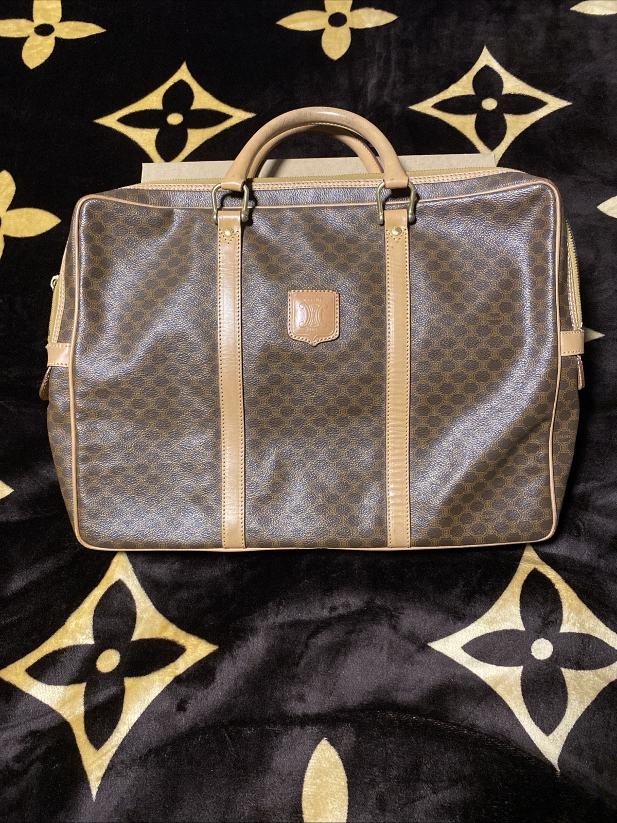 CELINE Black Leather Satchel Handbag with Gold-Tone Hardware