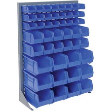 Louvered Bin Rack With (24) Blue Stacking Bins 35"W x 15"D x 50"H