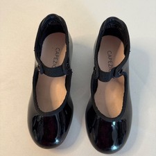 Capezio Jr Tyette Black Patent Tap Shoes Kids Size 9M N625C Tele Tone Taps EUC