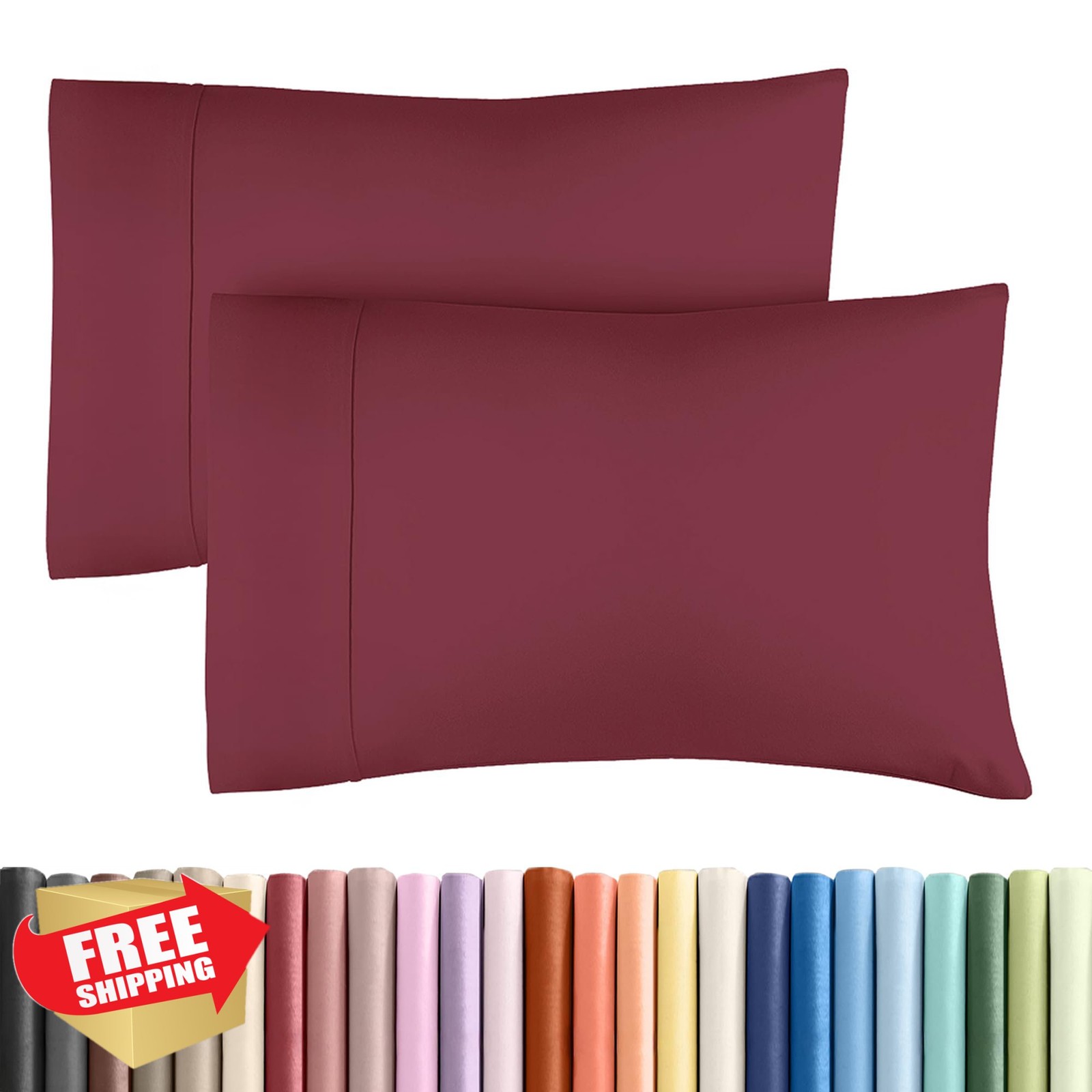 Queen Burgundy Pillow Cases 2pk Super Soft Envelope Enclosure 20x30 Hotel Qua...