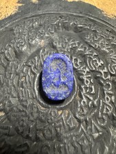 Lapis Lazuli Scarab Seal – Egyptian Style Beetle Amulet with Warrior Figure Int