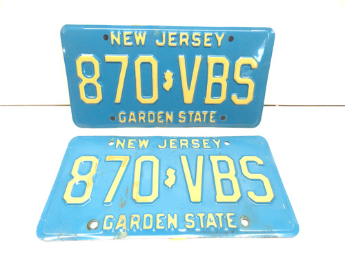 SET NEW JERSEY GARDEN STATE LICENSE PLATES 870-VBS *