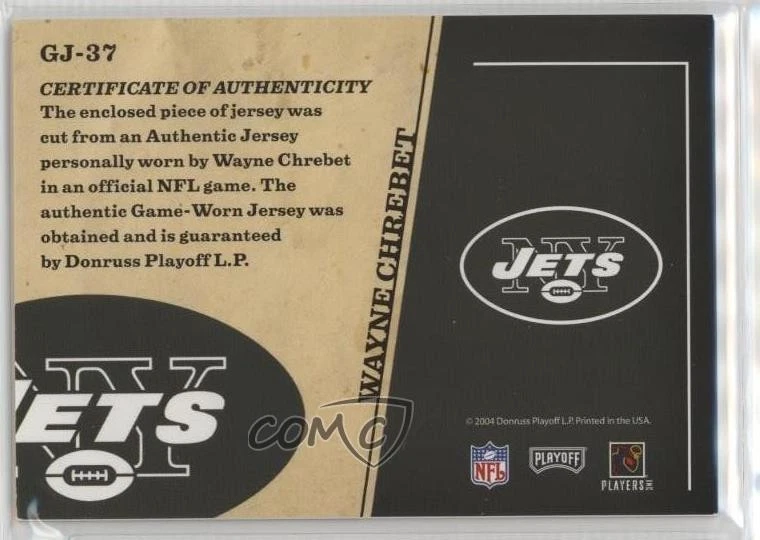 2004 Playoff Prestige Game Day Jerseys Wayne Chrebet #GJ-37 - Image 2 of 2