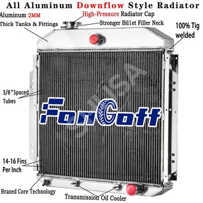 3 Row Aluminum Radiator Fit 1957-1960 Ford F-100 Chevy Configuration AT