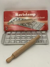 Imperia Raviolamp 24 RAVIOLI MAKER Press W/Wood Rolling Pin MR24 Made In Italy.