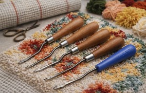 Vintage Latch Hook Rug Needle Tool - Made In England - Hardwood Handle Qty 5