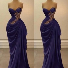 Mermaid Purple Women Evening Dresses Sweetheart Gold Applique Ruched Prom Gowns