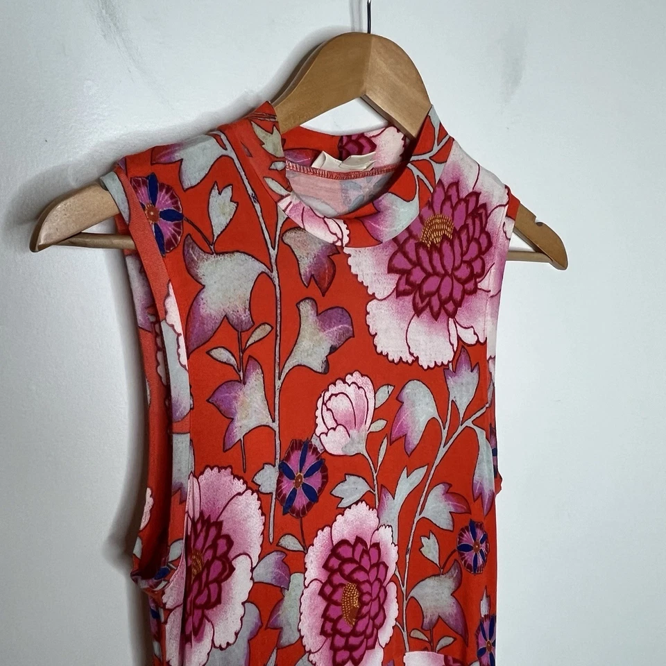 Vestido midi floral naranja Maeve Anthropologie para mujer pequeño jersey tejido colorido Foto 2 de 4