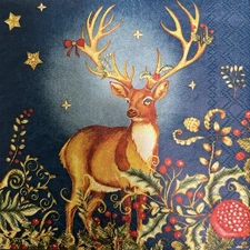 Two Single Cocktail Napkins for Decoupage Winter Christmas Reindeer Deer Stars