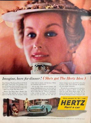 1956 Hertz Rent a Car Print Ad Life Mag 13in x10 in Chevy Bel Air New Orleans