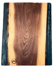 Charcuterie Board Handmade Live Edge Wood Resin Epoxy Cutting Blue 13.5 x 10.5